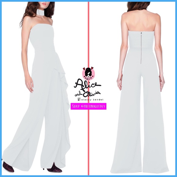 Alice + Olivia Latonya White Collared Ruffle Jumpsuit